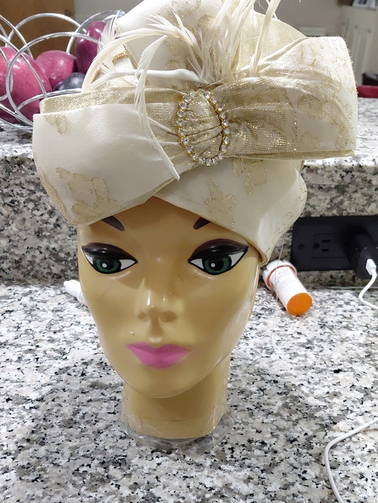 Ms.Divine Accessories - Elegant Ivory Feathered Headwrap with Rhinestone Brooch Ms Divine Hat
